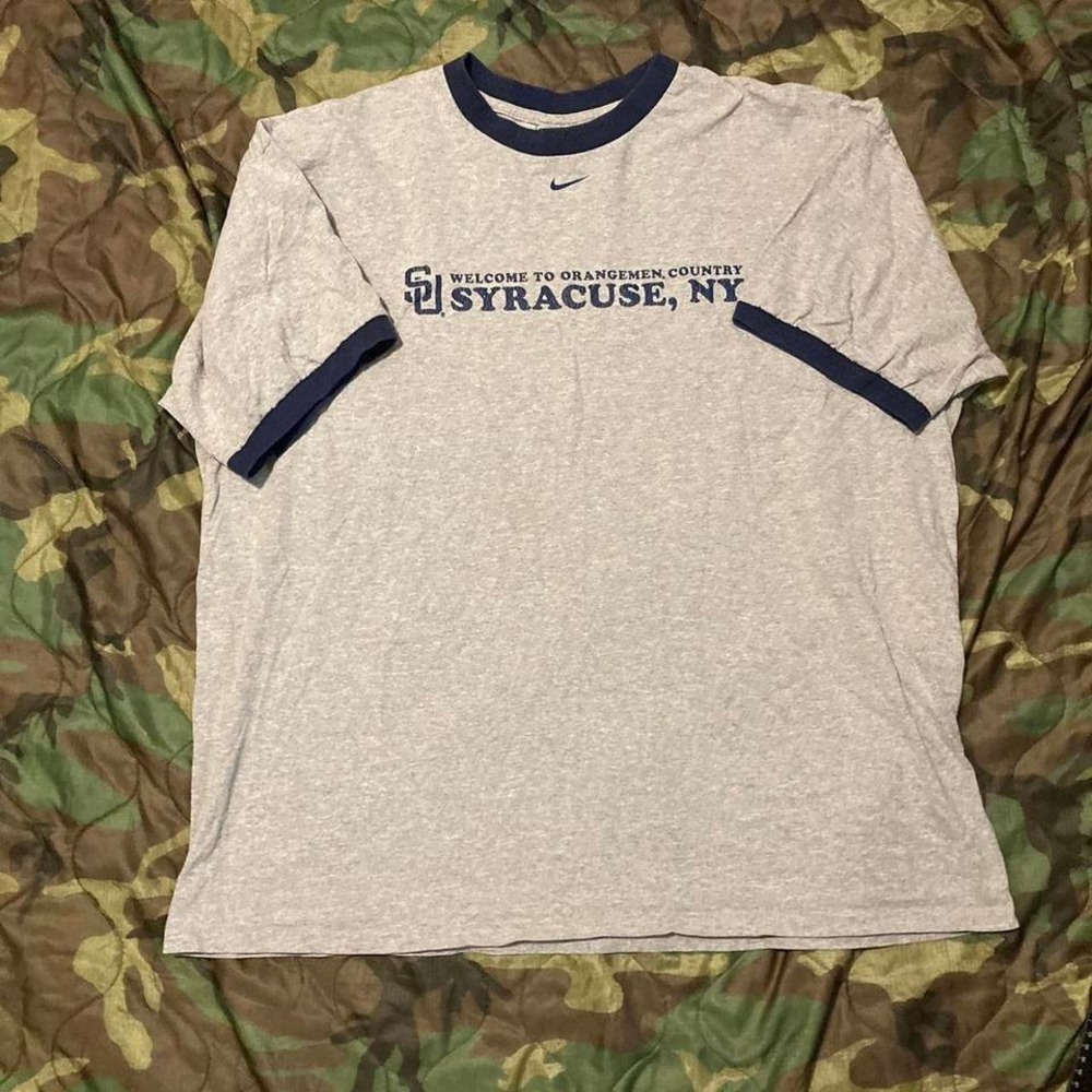 Vintage Nike Team center swoosh ringer tee Syracuse NY heather grey mens XXL/27‎